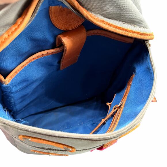 WILL Leather Goods Gray Canvas Backpack Tan Leather Trim Pink Straps - Picture 5 of 12